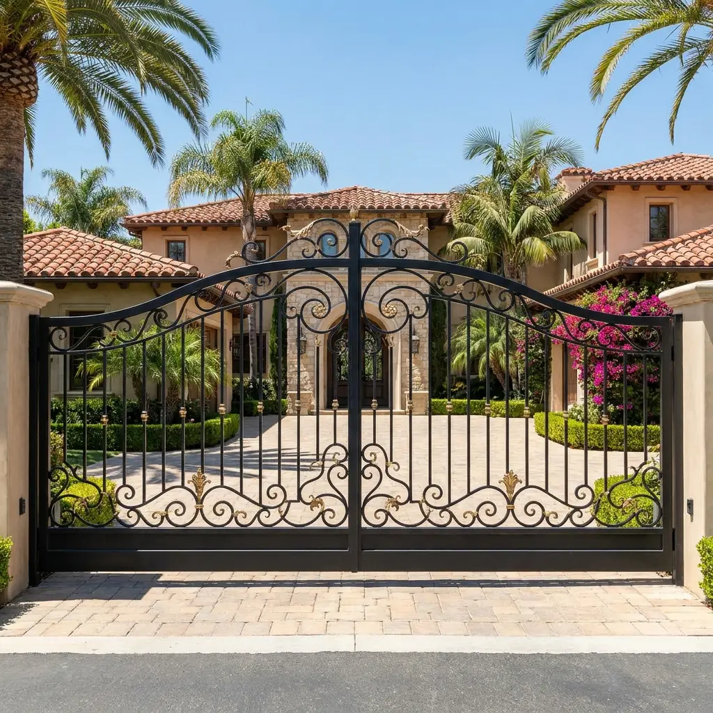 Wrought iron estate gate repaired and refinished in Los Angeles